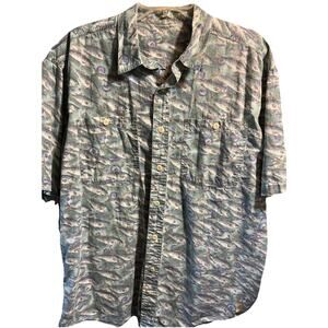Unbranded Men’s XL Shirt Button Up Fish Print Short Sleeve Outdoor Travel